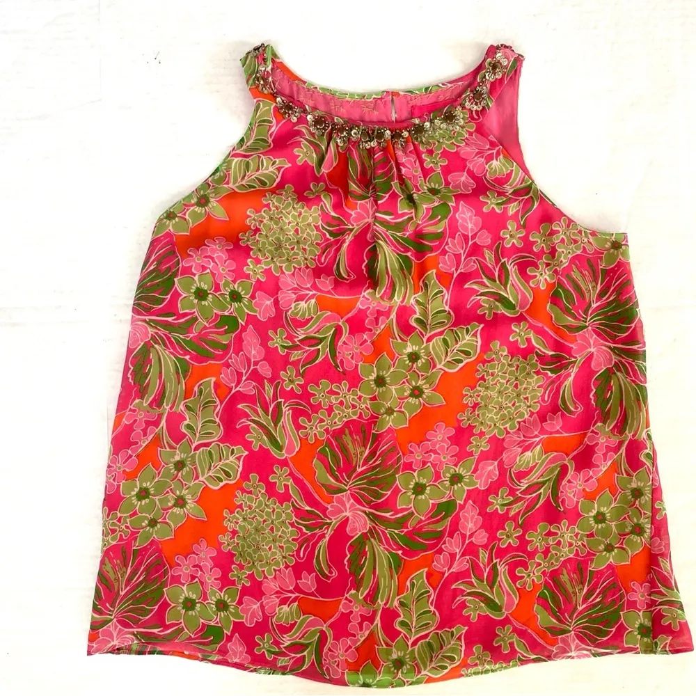 Lilly Pulitzer 50th Anniversary Jubilee Rohan pink silk top Multi Luscious Sz 6 - Image 10