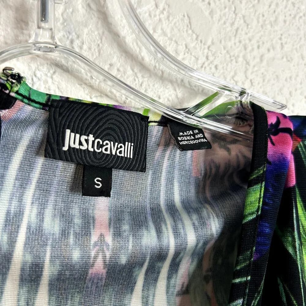 Just Cavalli Resort 2013 Dress Womens Size Tropical Purple Blue Green Black - Image 12