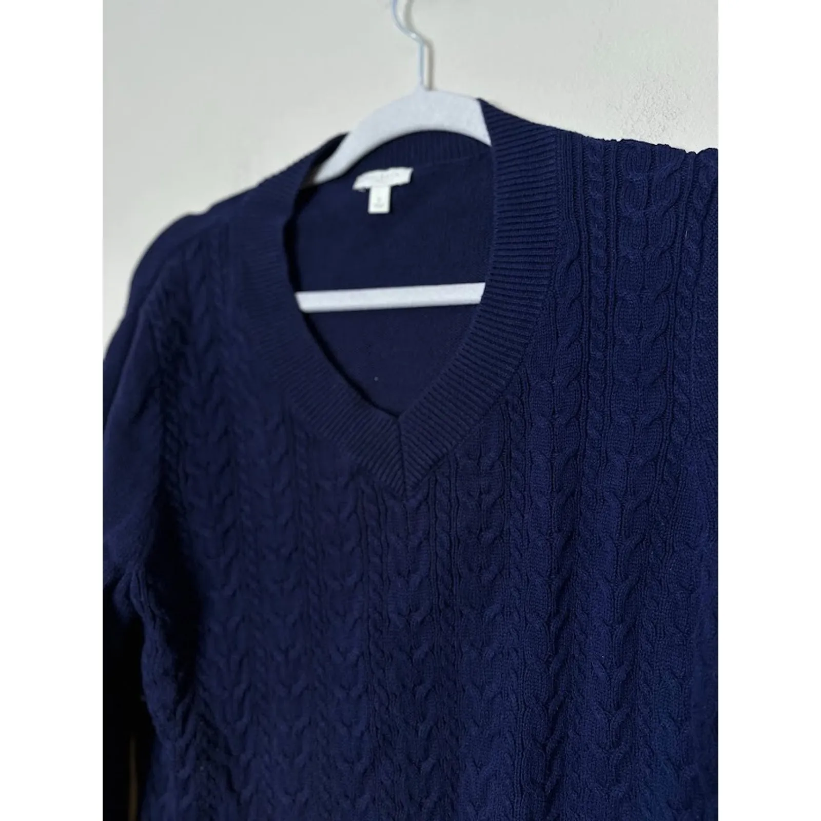 Talbots X Navy Blue Cotton Sweater Cable Knit Office Academia Preppy Old Money - Image 2