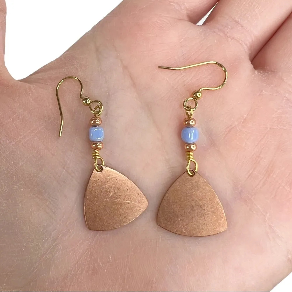 Irish Celtic Trinity Knot Copper Blue Purple Dangle Pierced Earrings - Image 5