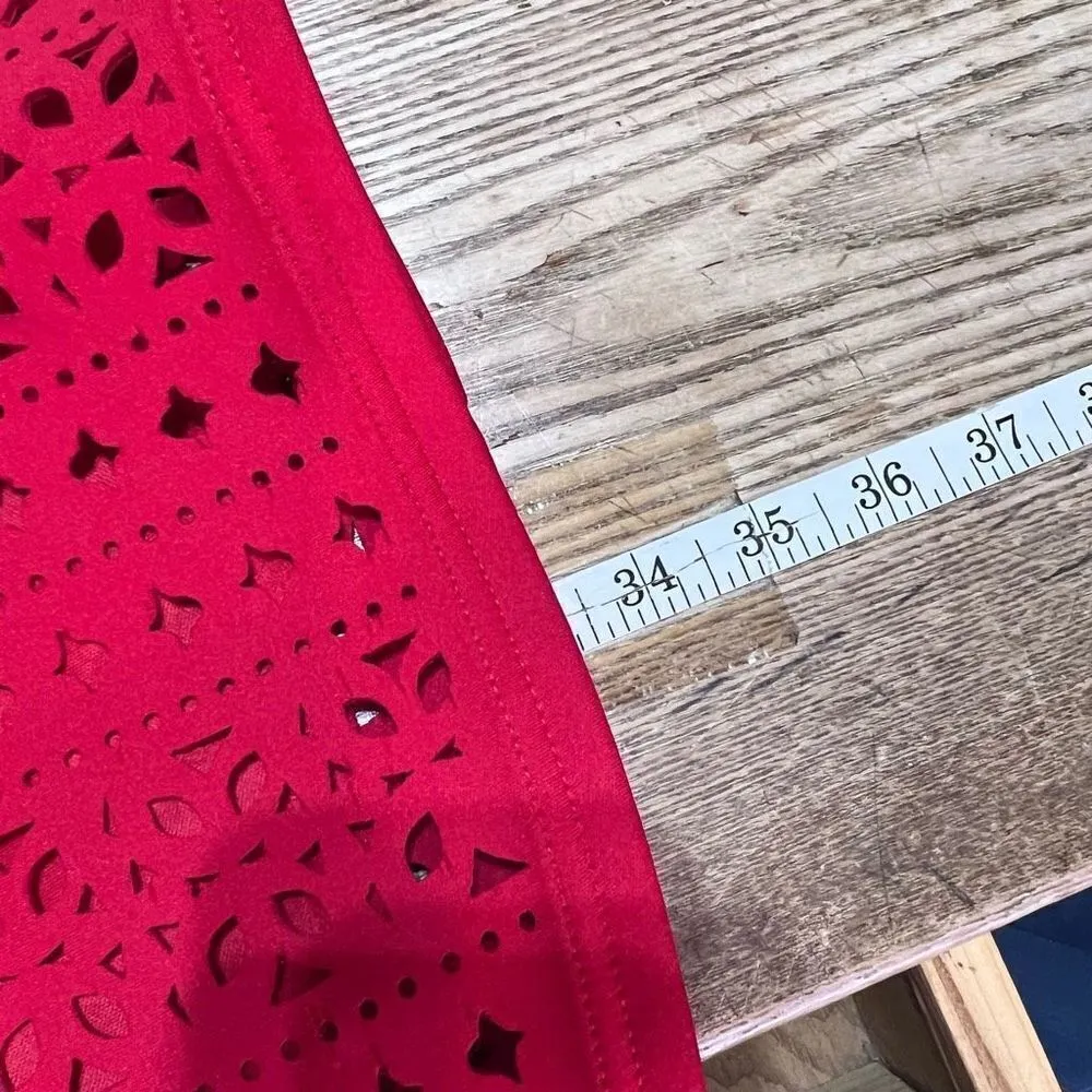 Alya Women's Scuba Sleeveless Round Neck Eyelet A-Line Party‎ Dress Red Size XS - Image 4