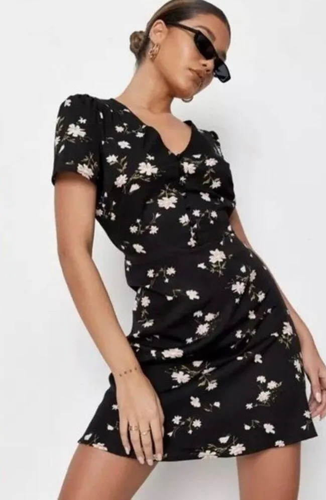 black floral half button mini dress size 0 NWT - Image 3