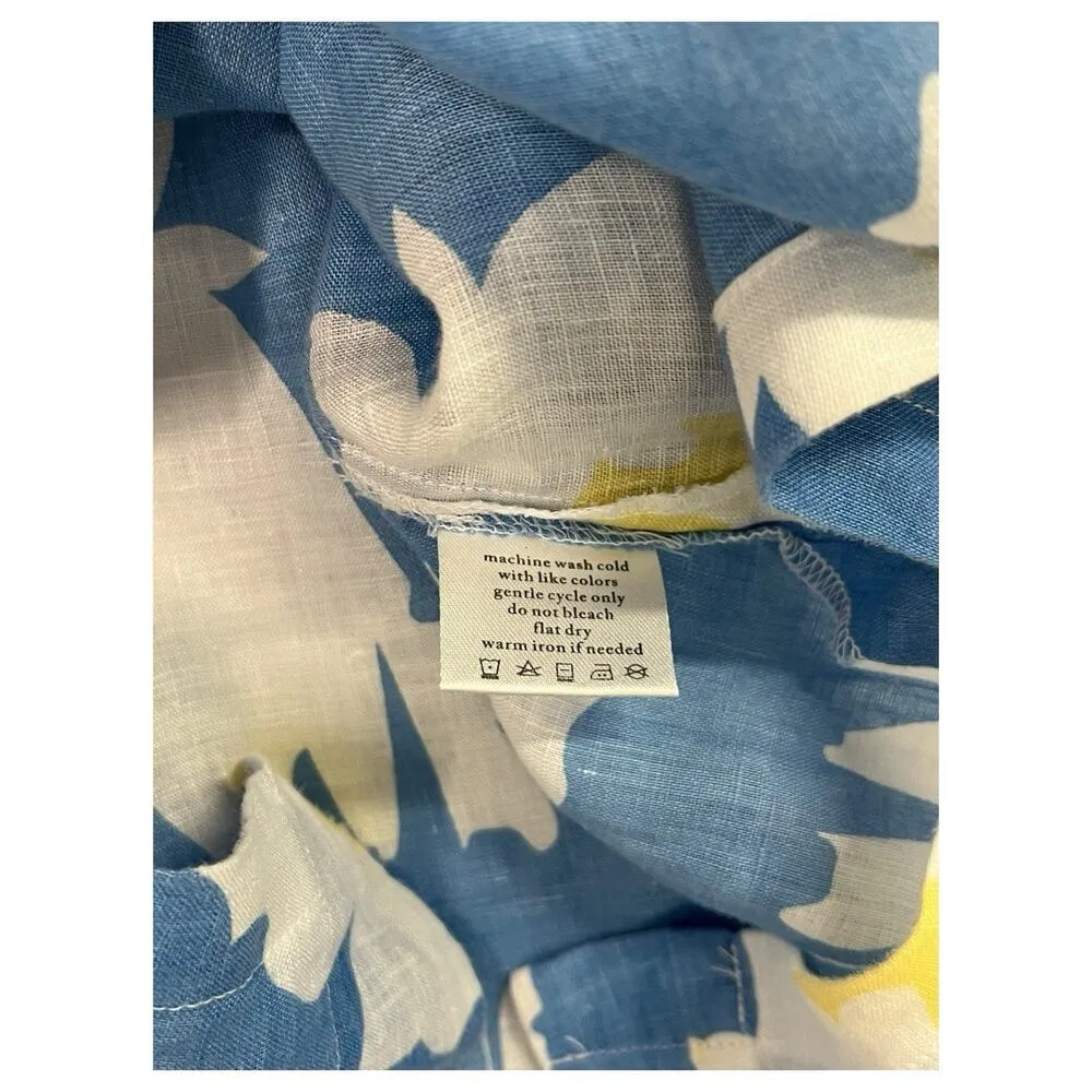 Island Company Top Womens Medium Blue Linen Floral Beach Cottage Coastal Boho - Image 7