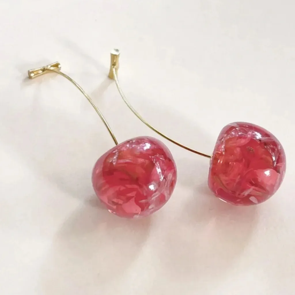 Pink and Gold Cherry Earrings - Image 3