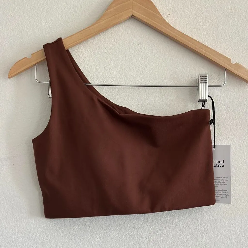 Girlfriend Collective Bianca One Shoulder Bra in Earth, Size Small - Image 4