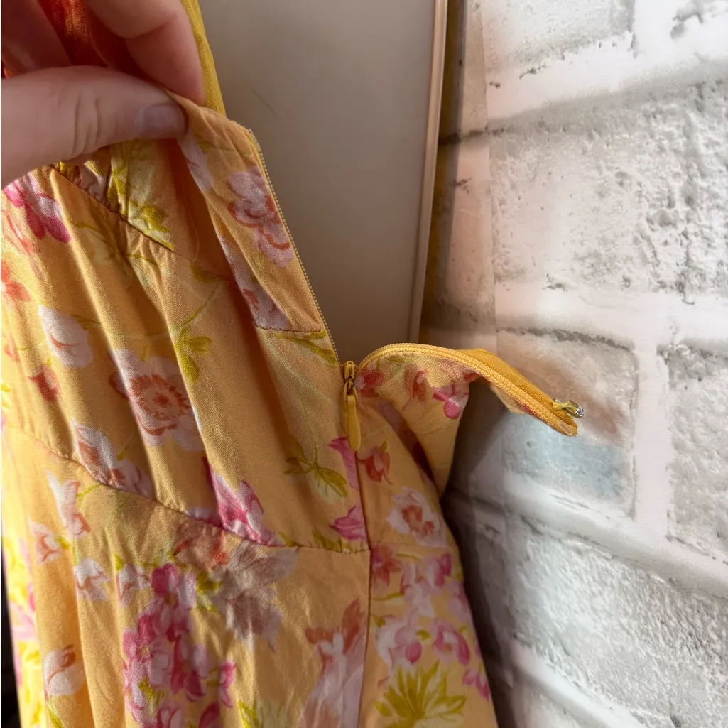 Showpo Yellow & Orange Floral Babydoll Flowy Halter Maxi Dress Women's 8 - Image 6