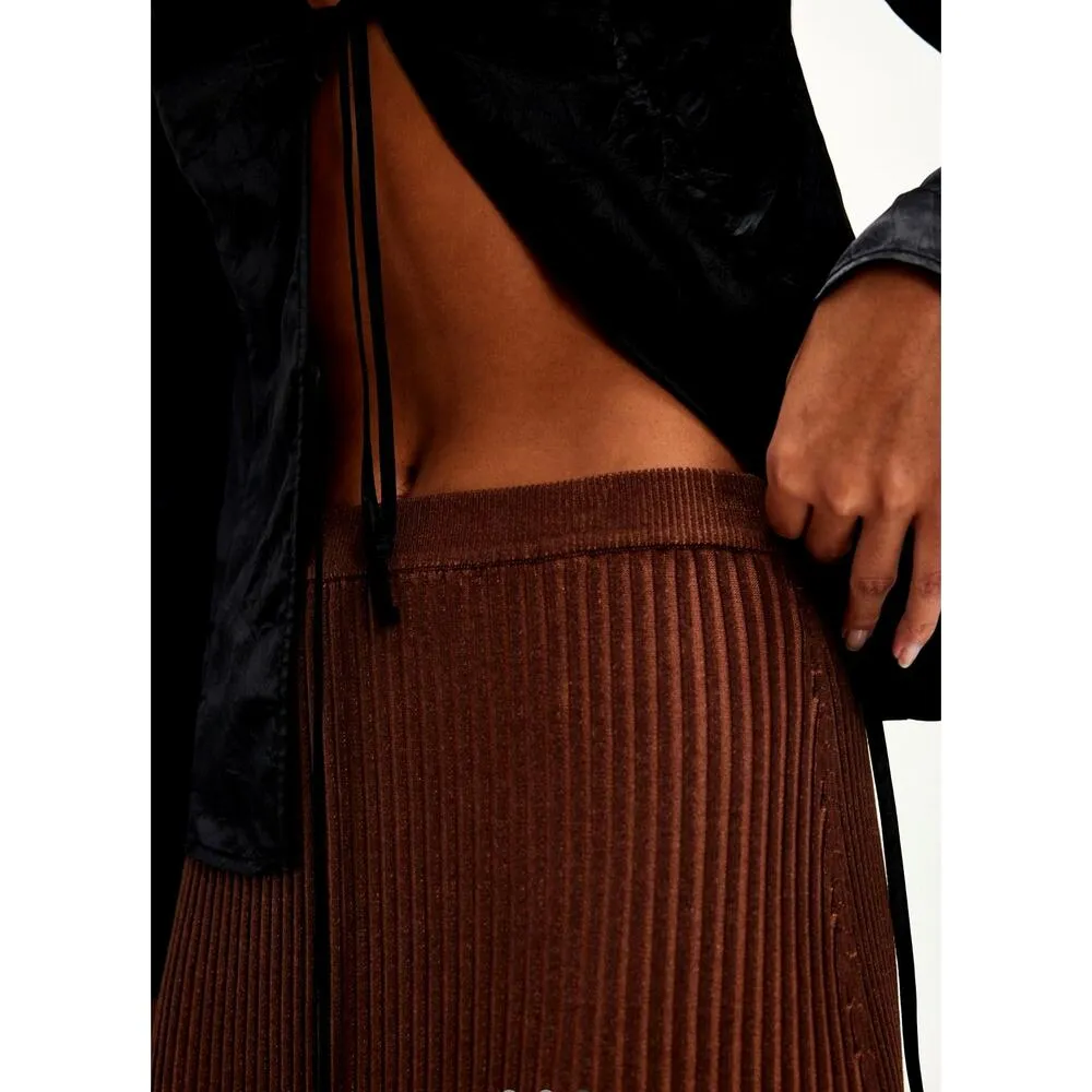Free People Clara Hi Rise Knit Slit Back Maxi Skirt Brown Combo size S - Image 3