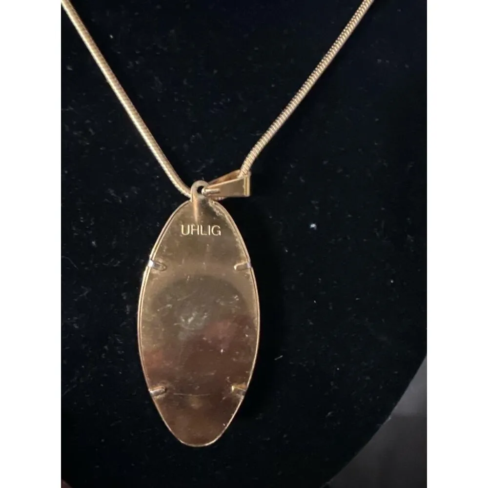 Necklace by UHLIG, Silk painting in a pendant with necklace, 80s vintage - Image 3