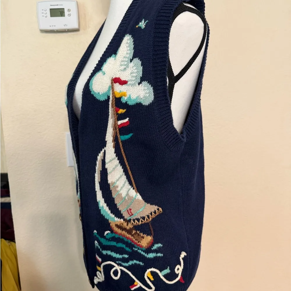 Vintage Susan Bristol Vest Women's Navy Nautical Sweater Rope Detail Knitted M - Image 4