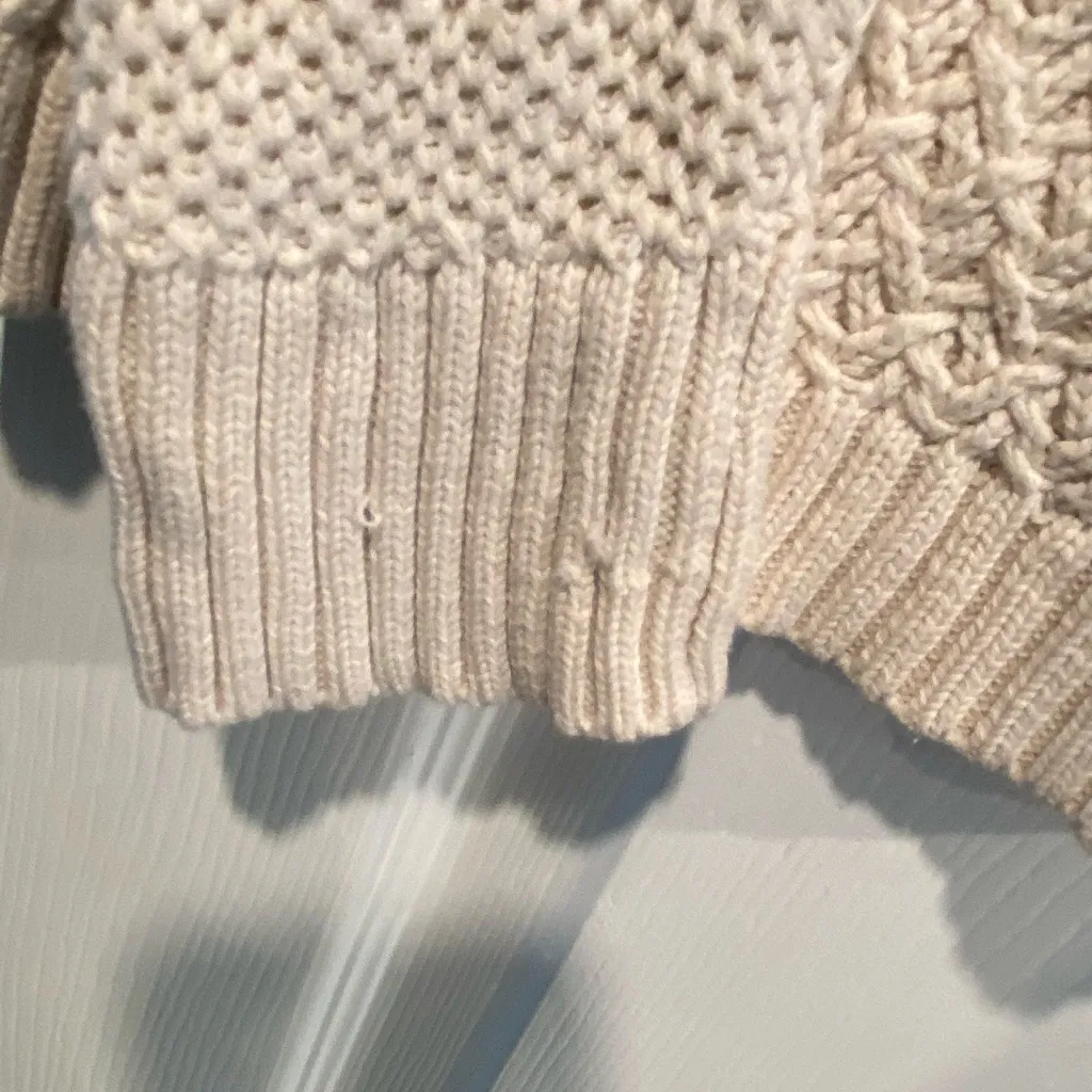 L.L. Bean Size S Cream Cotton Waffle Knit Long Sleeve Crew Neck Pullover Sweater - Image 8