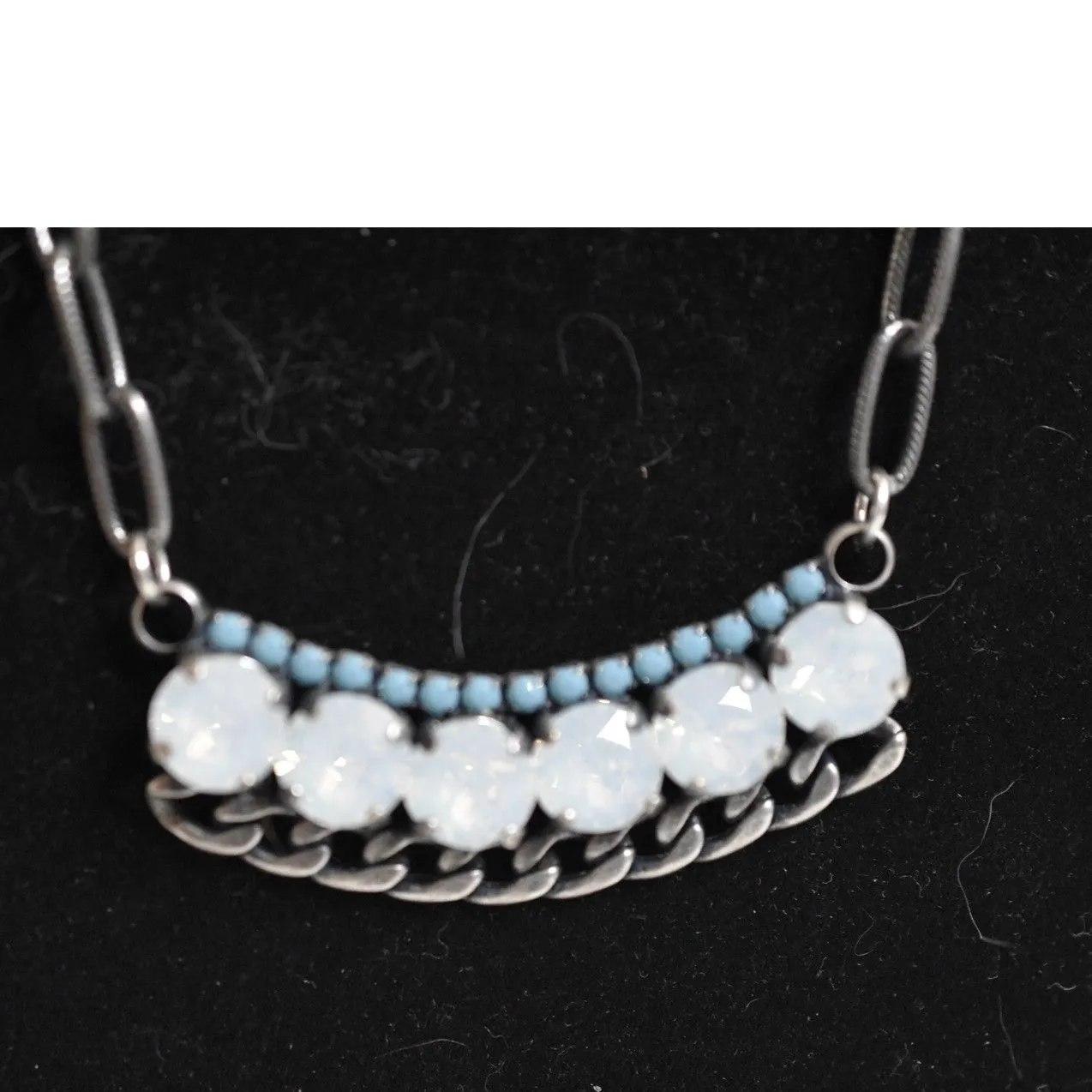 Source Unknown Native Smokey Rhinestone Teal Bead Black Link Chain Bar Gently Worn Necklace - Image 2