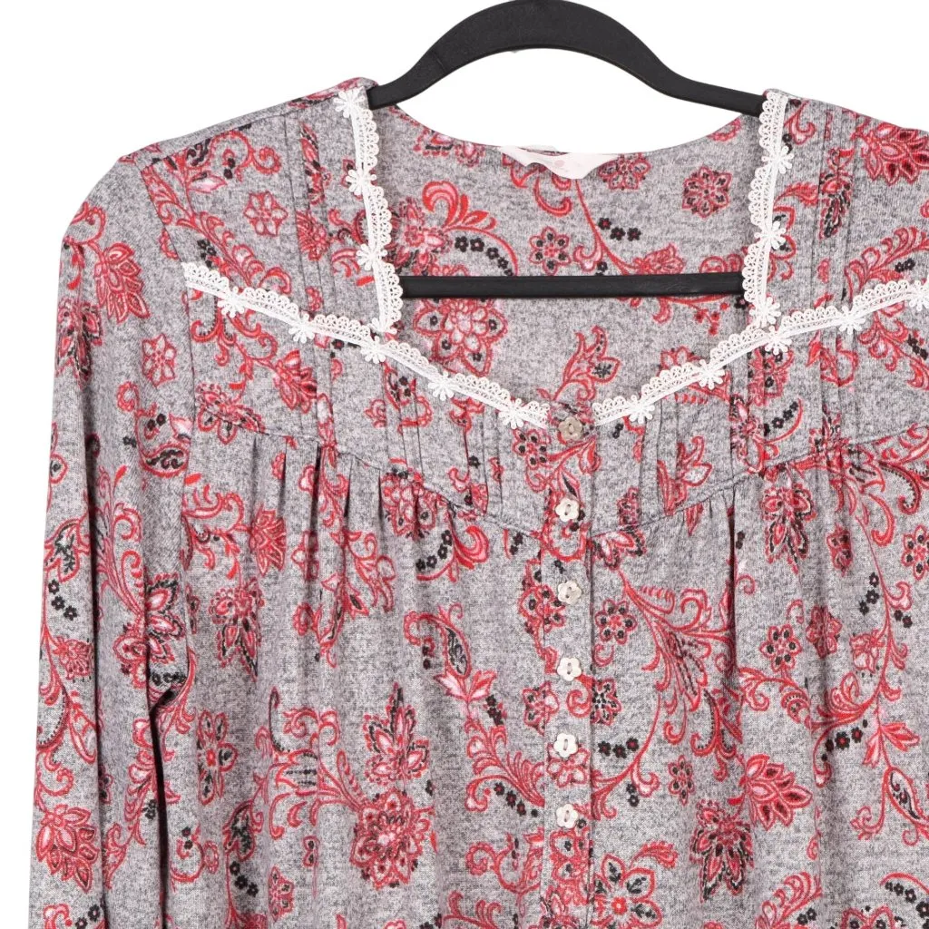 Secret Treasures Nightgown L 12 14 Womens Gray Red Long Sleeve Floral Lace Trim - Image 2