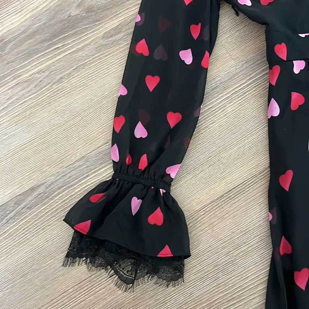 NWOT heart printed lace trim long sleeve dress - Image 6