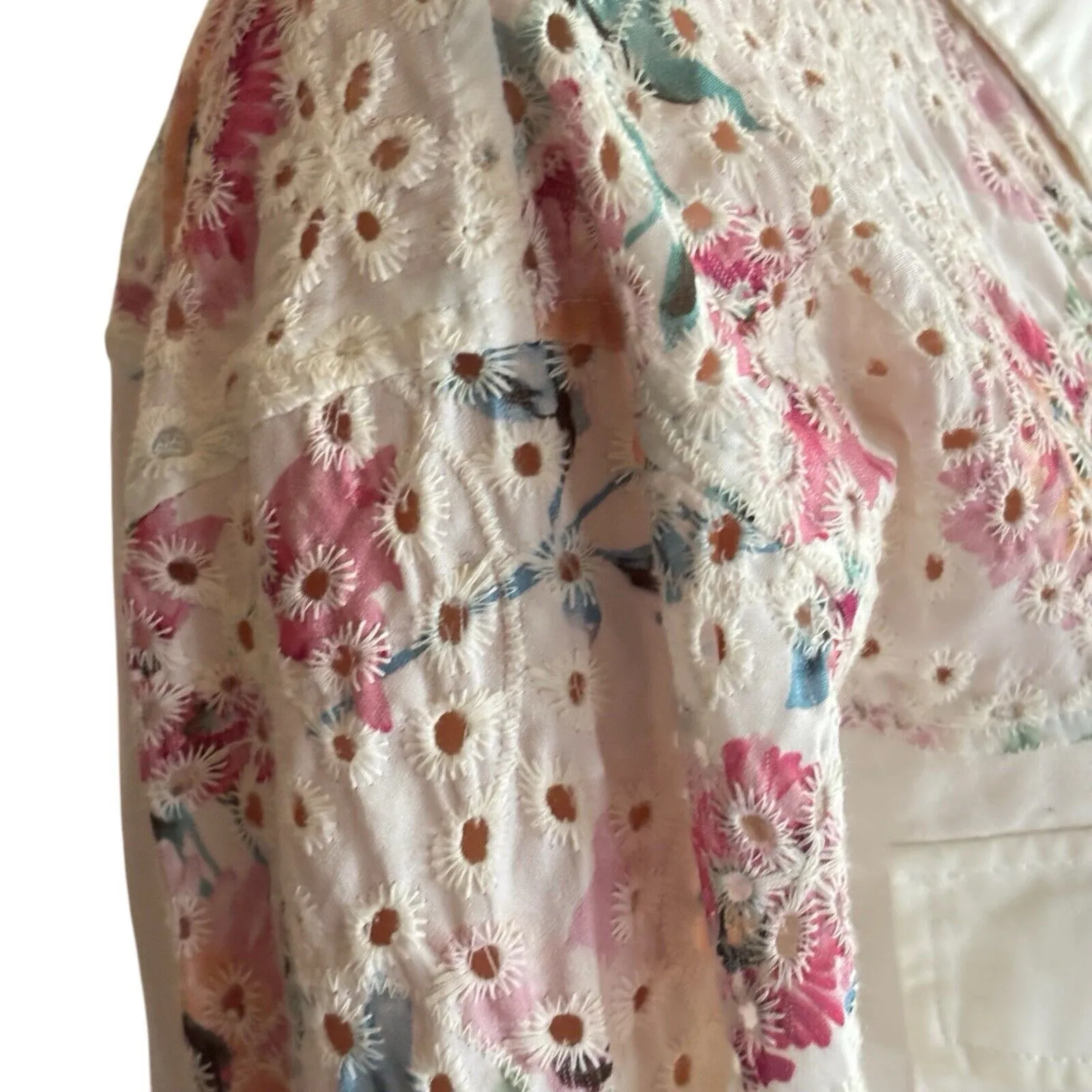 Anthropologie Mystree Size S White Embroidered Denim Jacket Western Cottage - Image 4