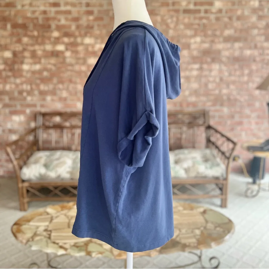 Fresh Produce Sweatshirt Blue Hooded Short Sleeve Terry Cloth Dolman Sleeve M - Image 5
