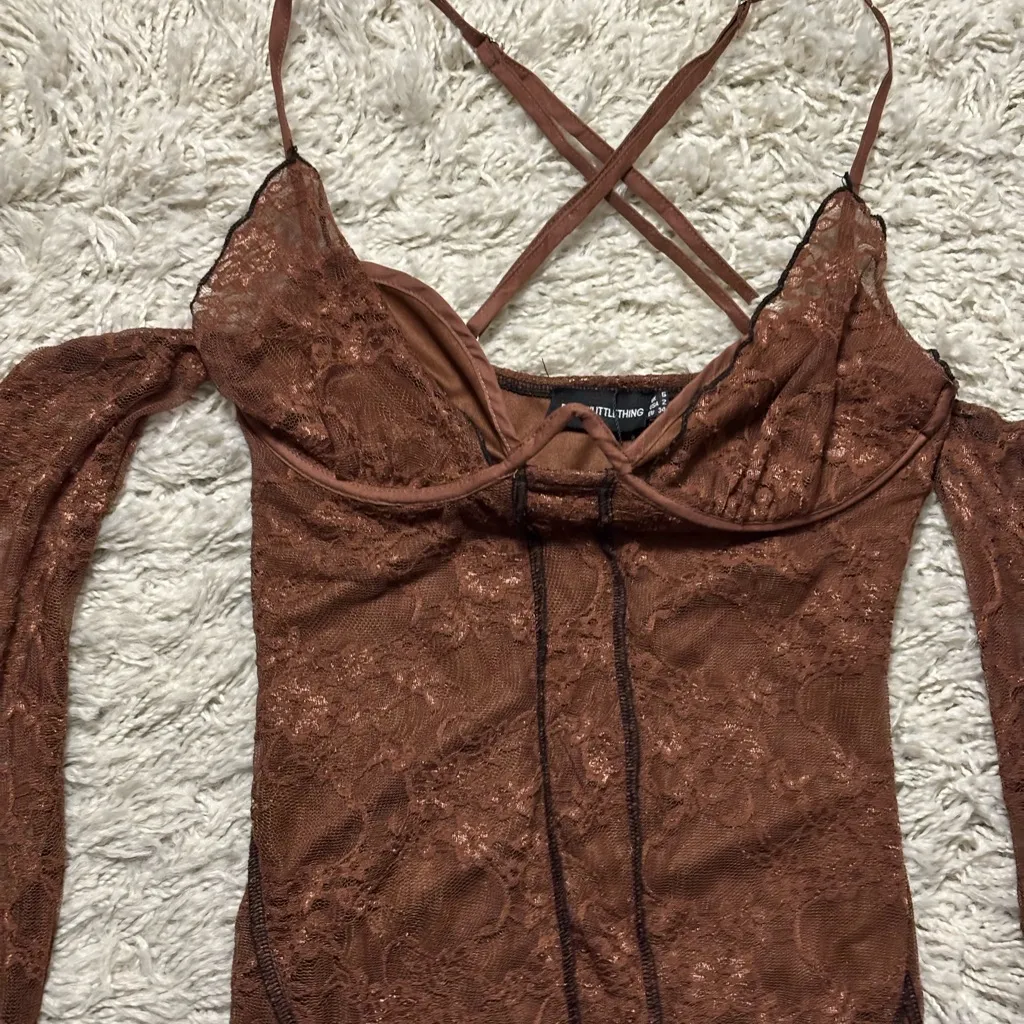 PrettyLittleThing Chocolate Lace Underwired Dress Size 2 - Image 2