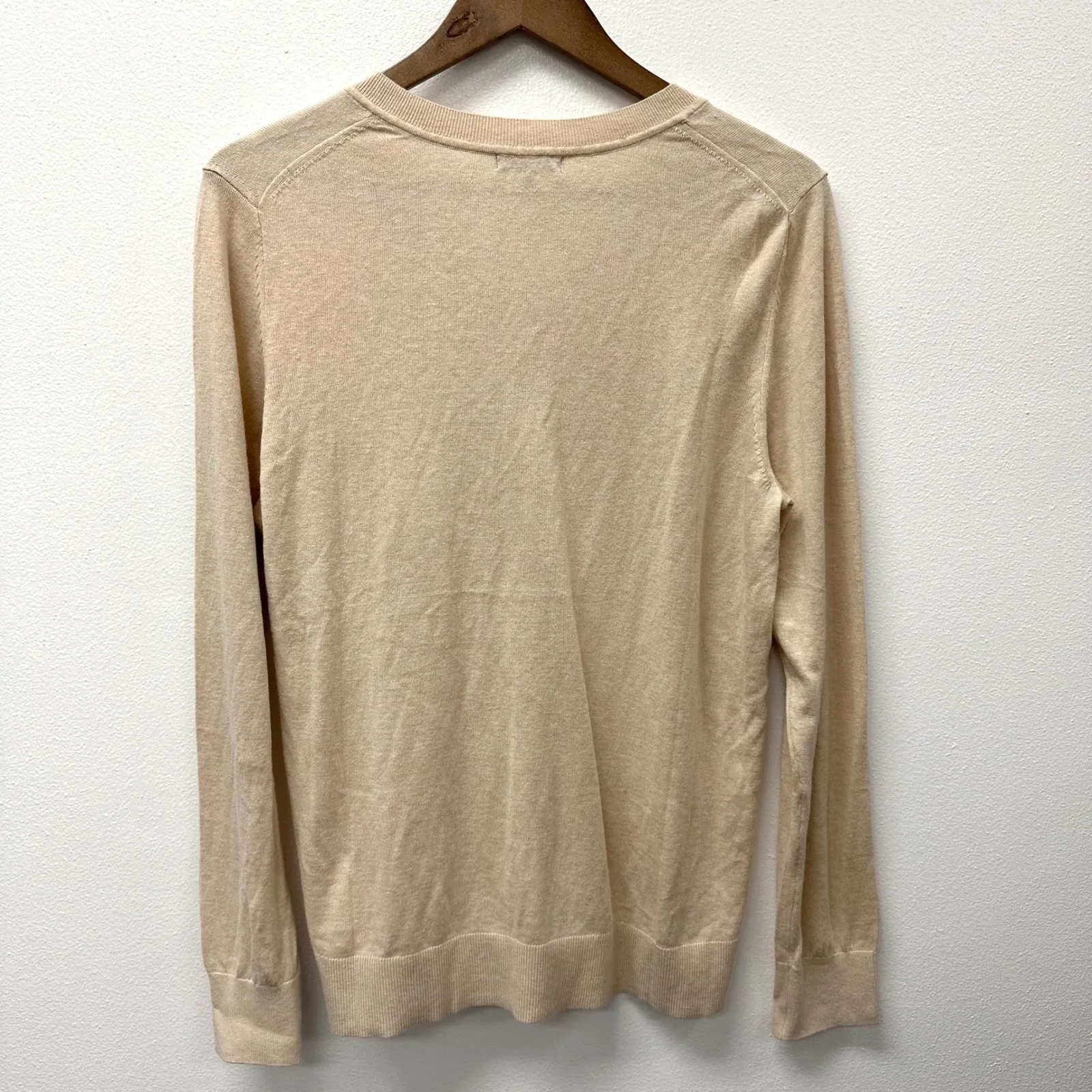 Quince Lightweight Cotton V-Neck Cashmere Blend Sweater Oatmeal L - Image 6