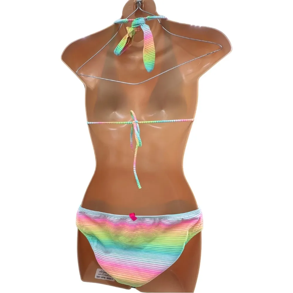 Victoria’s Secret colorful striped two piece swimsuit bikini triangle tie medium - Image 2