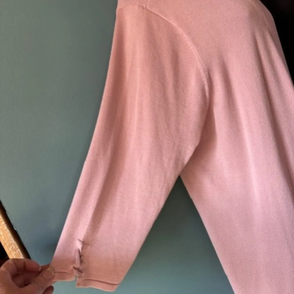 Lety & Me Pink 3X Open Front Cardigan 3/4 Sleeve Lace Up Romantic Feminine Light - Image 5