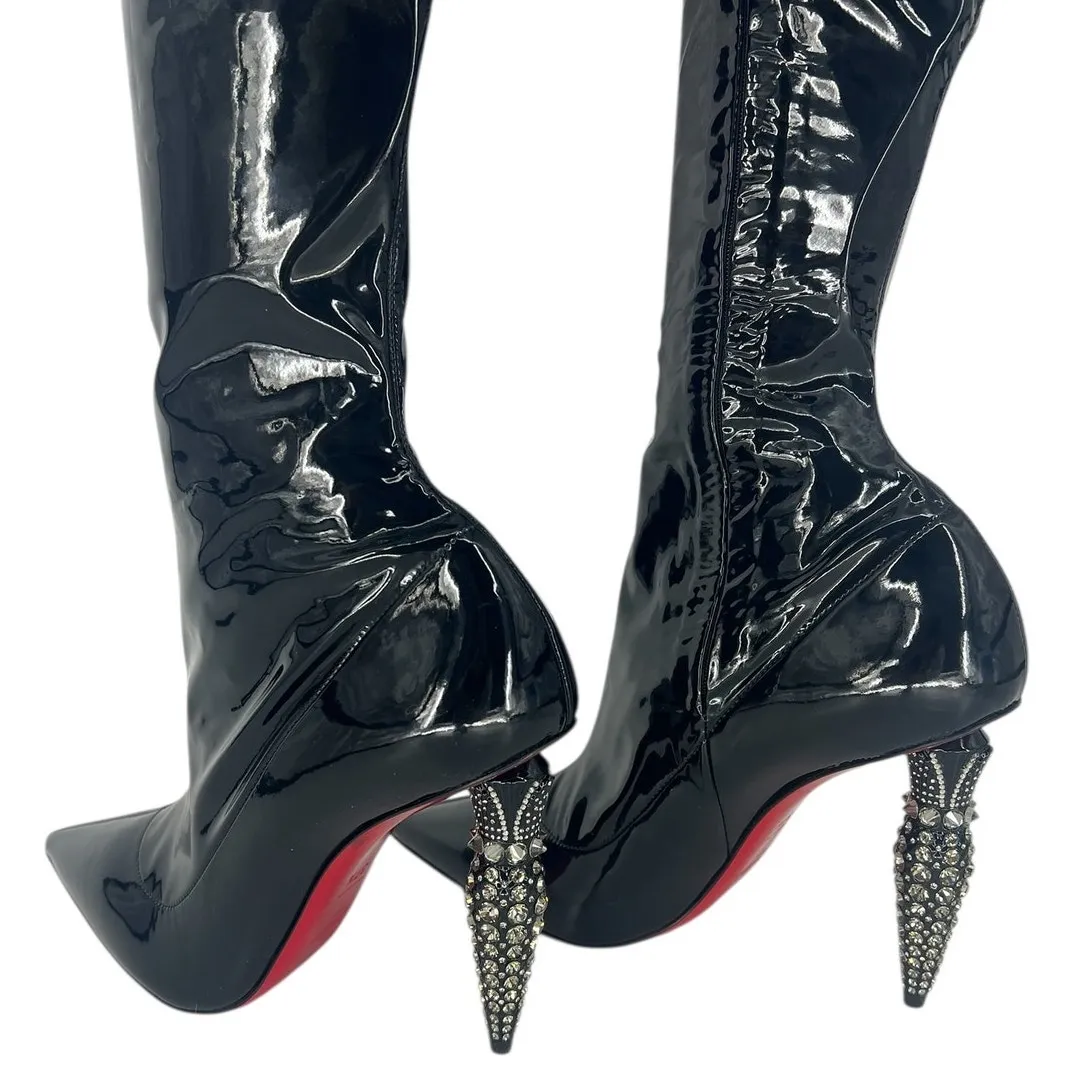 Christian Louboutin Limited Edition Black Lipstrass Patent Leather Thigh Boots - Image 10