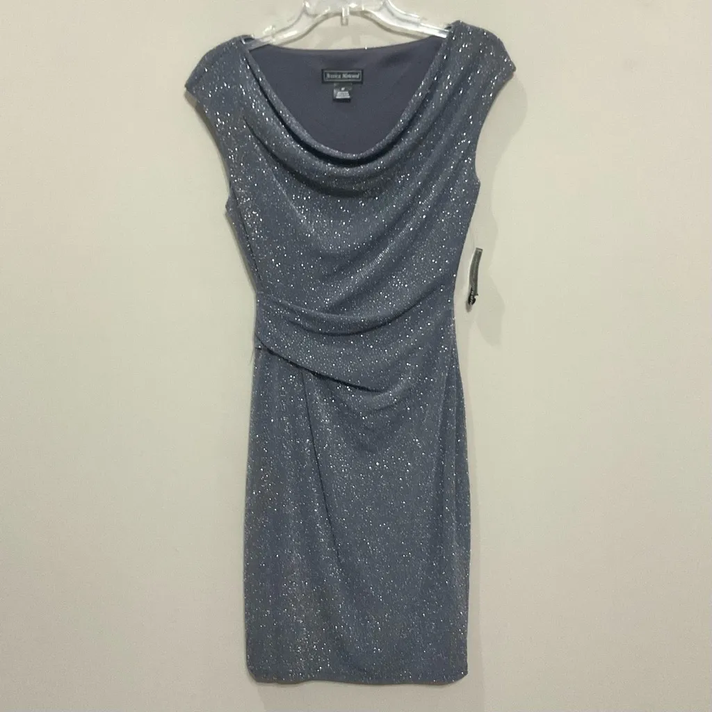 Metallic Glitter Cocktail Sheath Dress Sz 6P Evening Grey Silver - Image 2