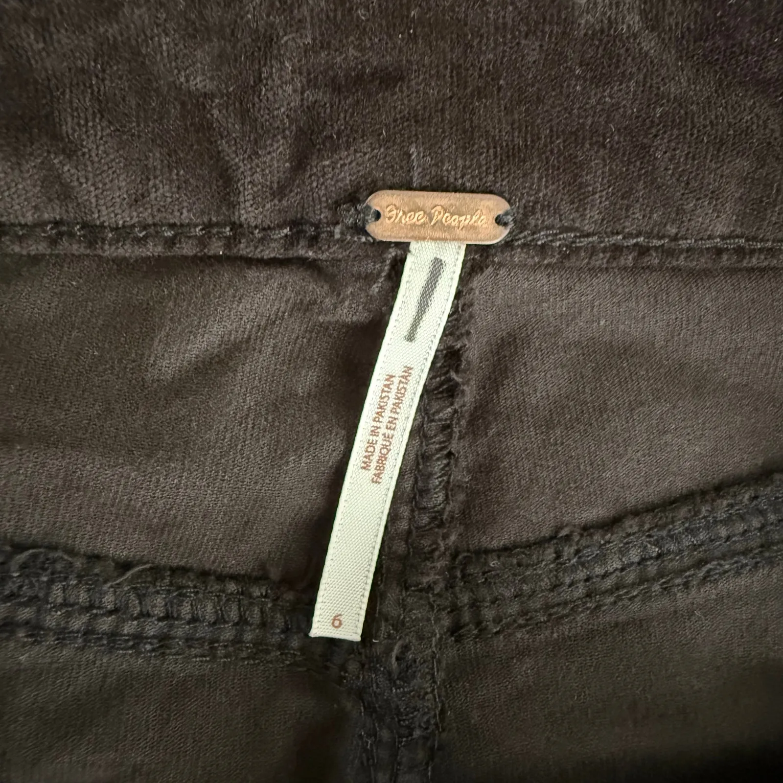 Free People velvet pants flare high rise cropped cotton 6 black - Image 5