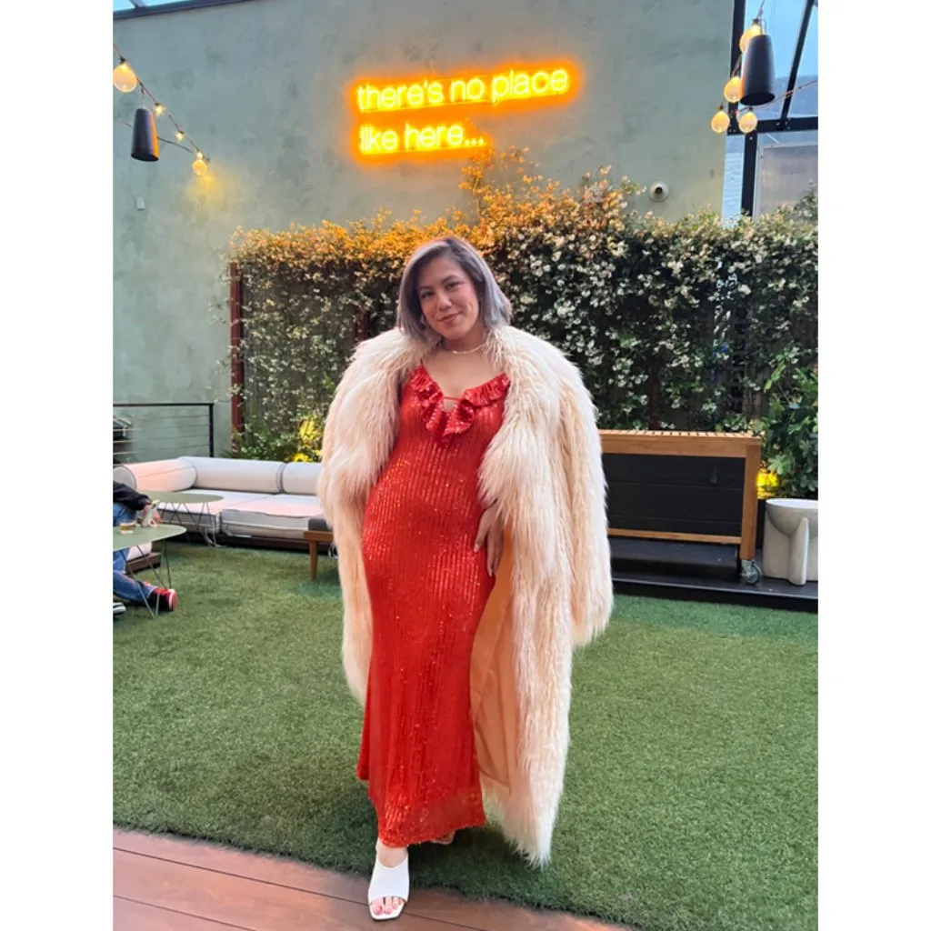 ANTHROPOLOGIE If By Sea Sequin Slip Midi Dress in Orange Size Large - Image 4