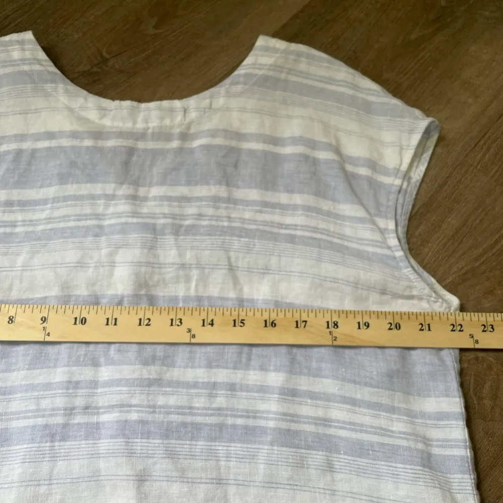 Linen Striped Blouse Tunic Blue White Coastal Button Detail In Back ~ Size XL - Image 12