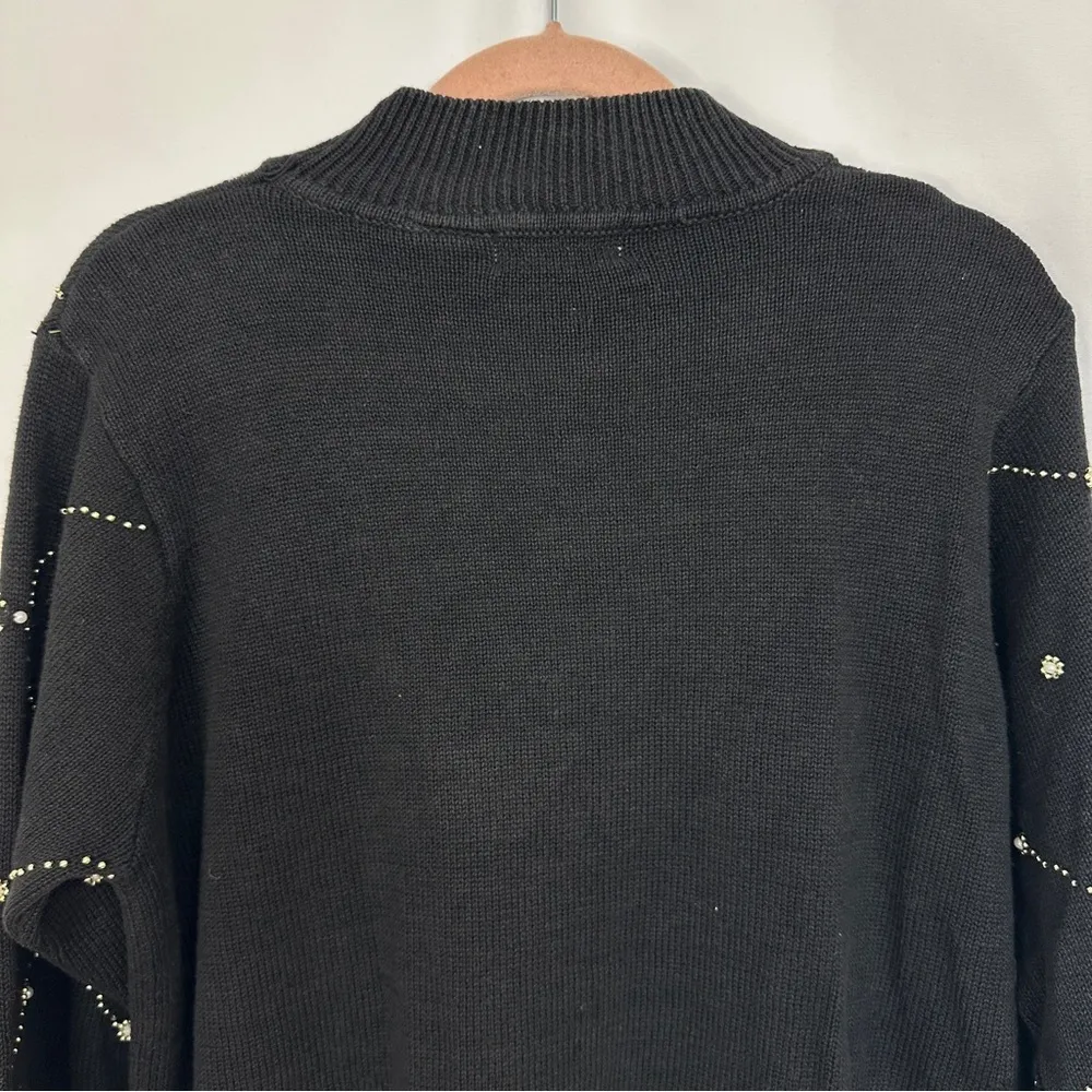 B.P. Design Christmas Poinsettia Beaded Embroidered Black Crew Neck Sweater Larg Size L - Image 9