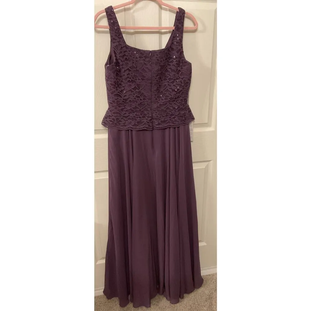 NWT JJ's House Lace Bodice Peplum Waist Plum Formal Floor Length Gown, sz 12 Purple - Image 7