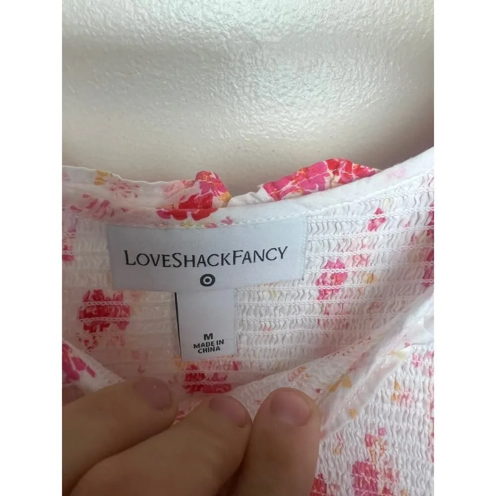 LoveShackFancy x Target Cosette Smocked Pink Floral Dress Sz. M White Size M - Image 6