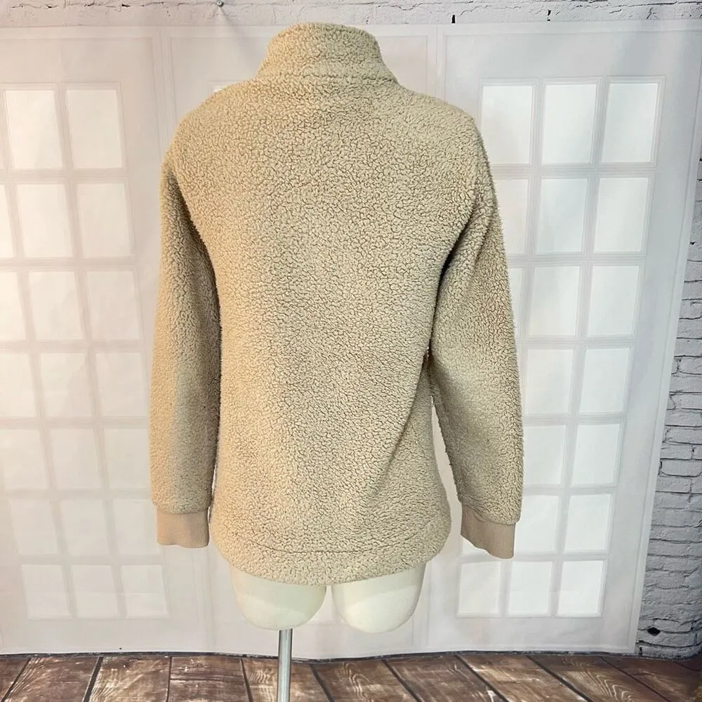 Calvin Klein Beige Sherpa Full Zipper Mock Neck Teddy Jacket Size Small - Image 6