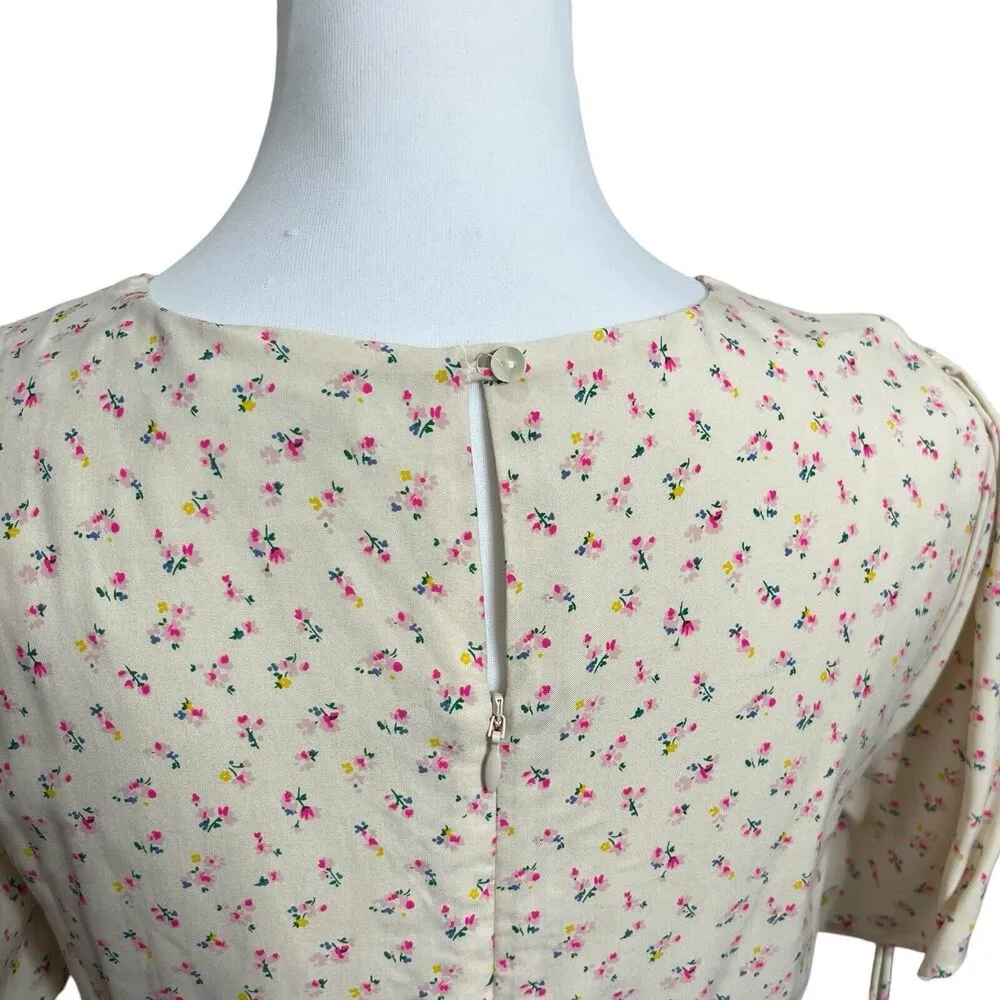 Madewell Dutch Dandelions Dress Tie Sleeve Retro Cream Pink Floral A Line Size 0 - Image 8