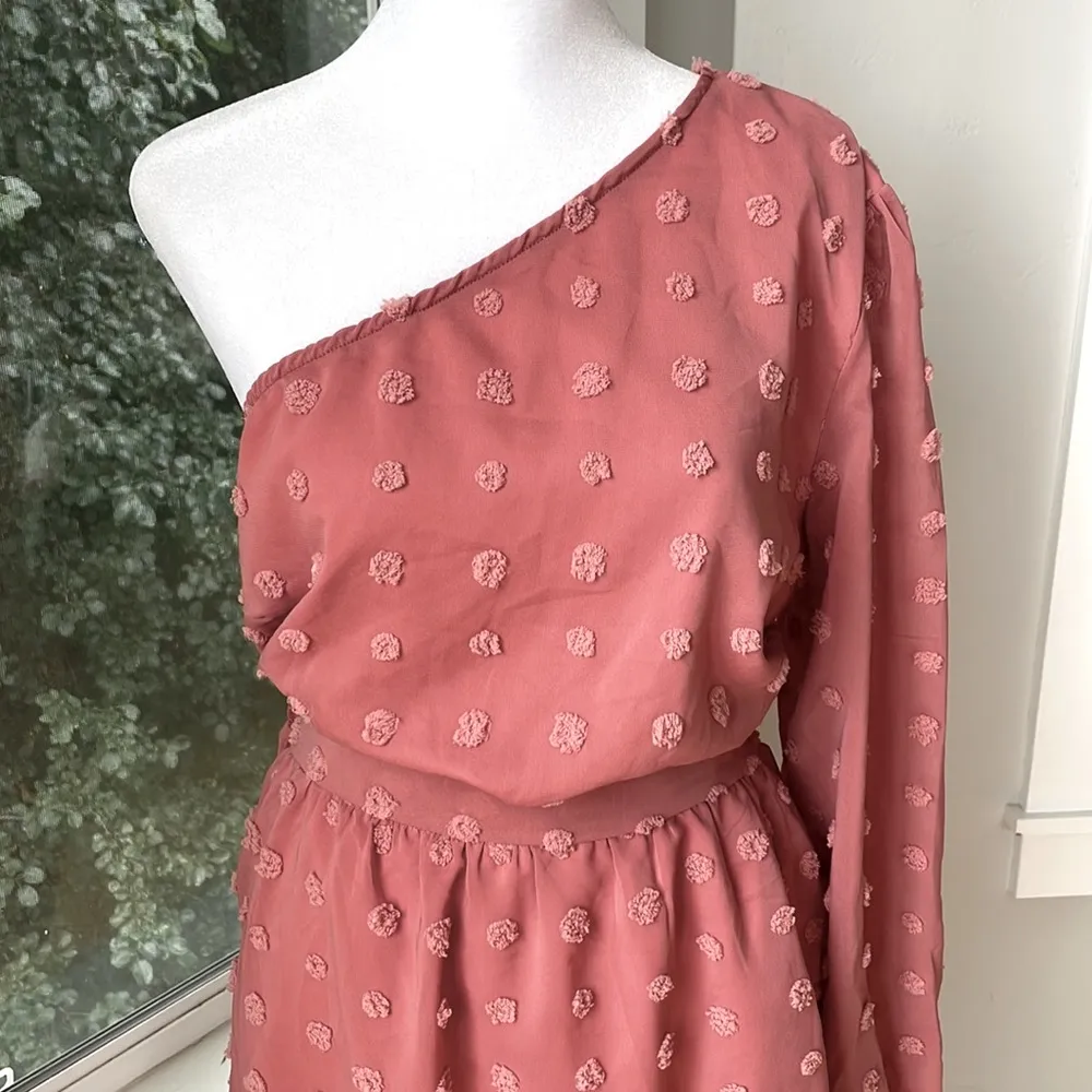 BTFBM Rose Pink One Shoulder Long Sleeve Mini Dress Size Large - Image 2