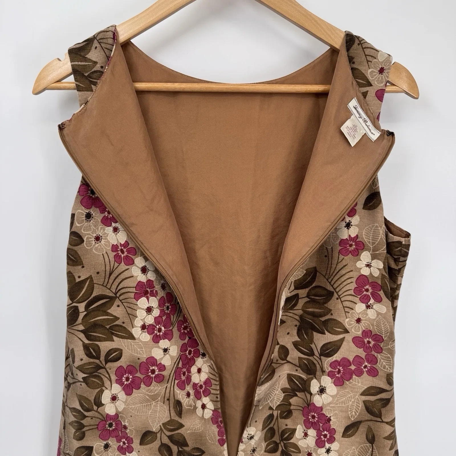 Vintage Tommy Bahama Resort Wear Cruise Dress Womens 10 Brown Floral Silk Lined - Image 7