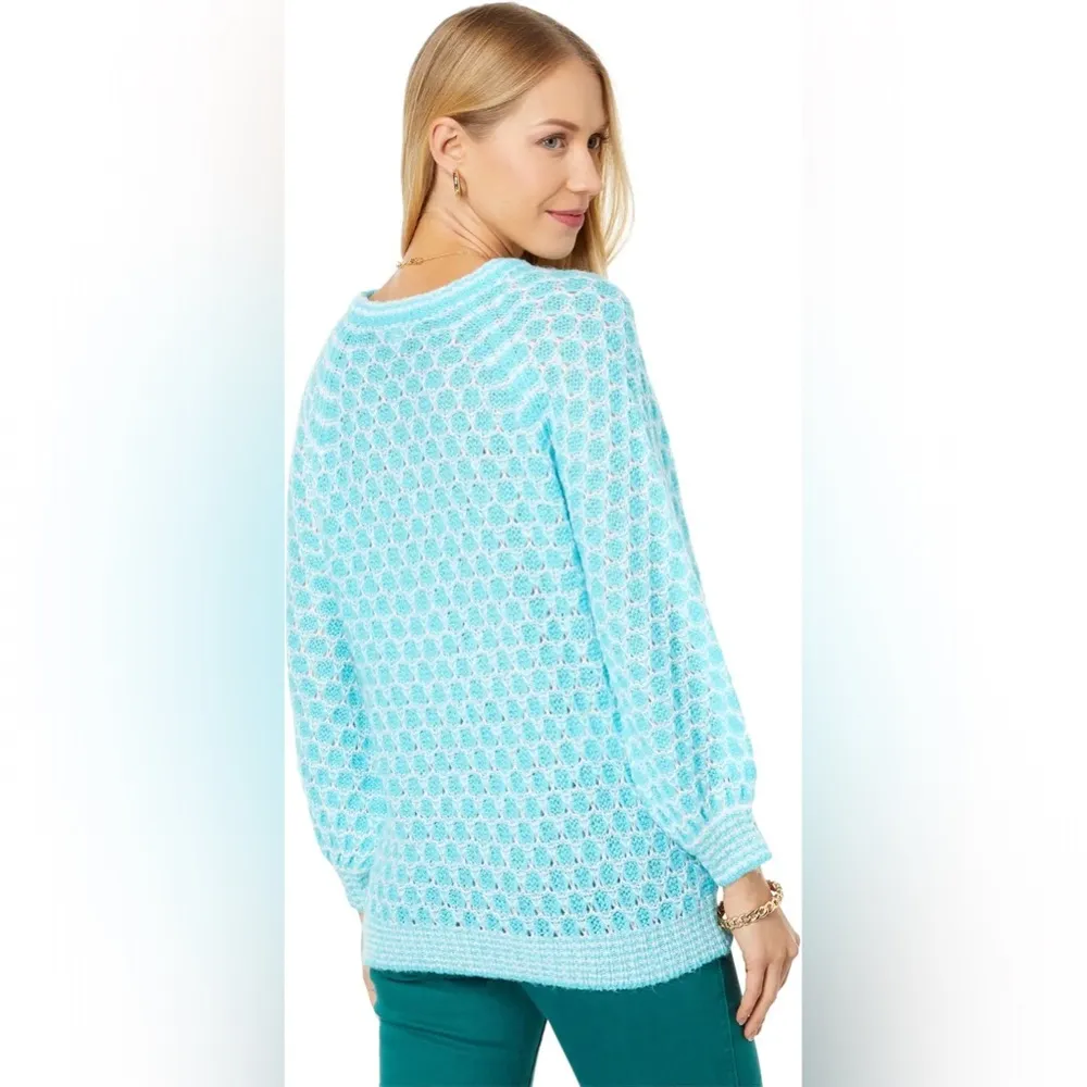 Lilly Pulitzer Wool Blend Corabella Turquoise Shore Honeycomb Sweater Women’s XS - Image 4
