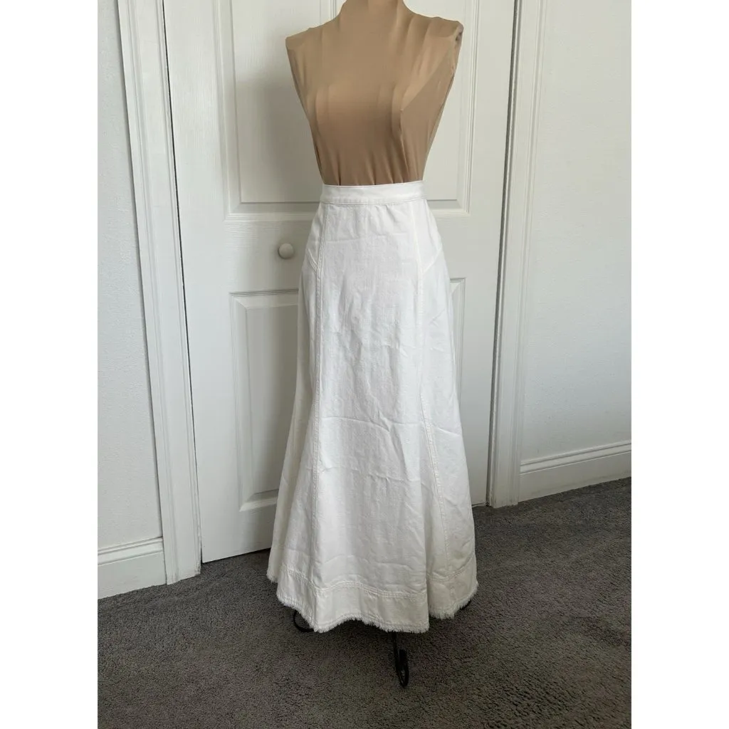 Madewell Fluted Denim Raw Hem Midi Skirt in Tile White Size 26 NU507 - Image 5