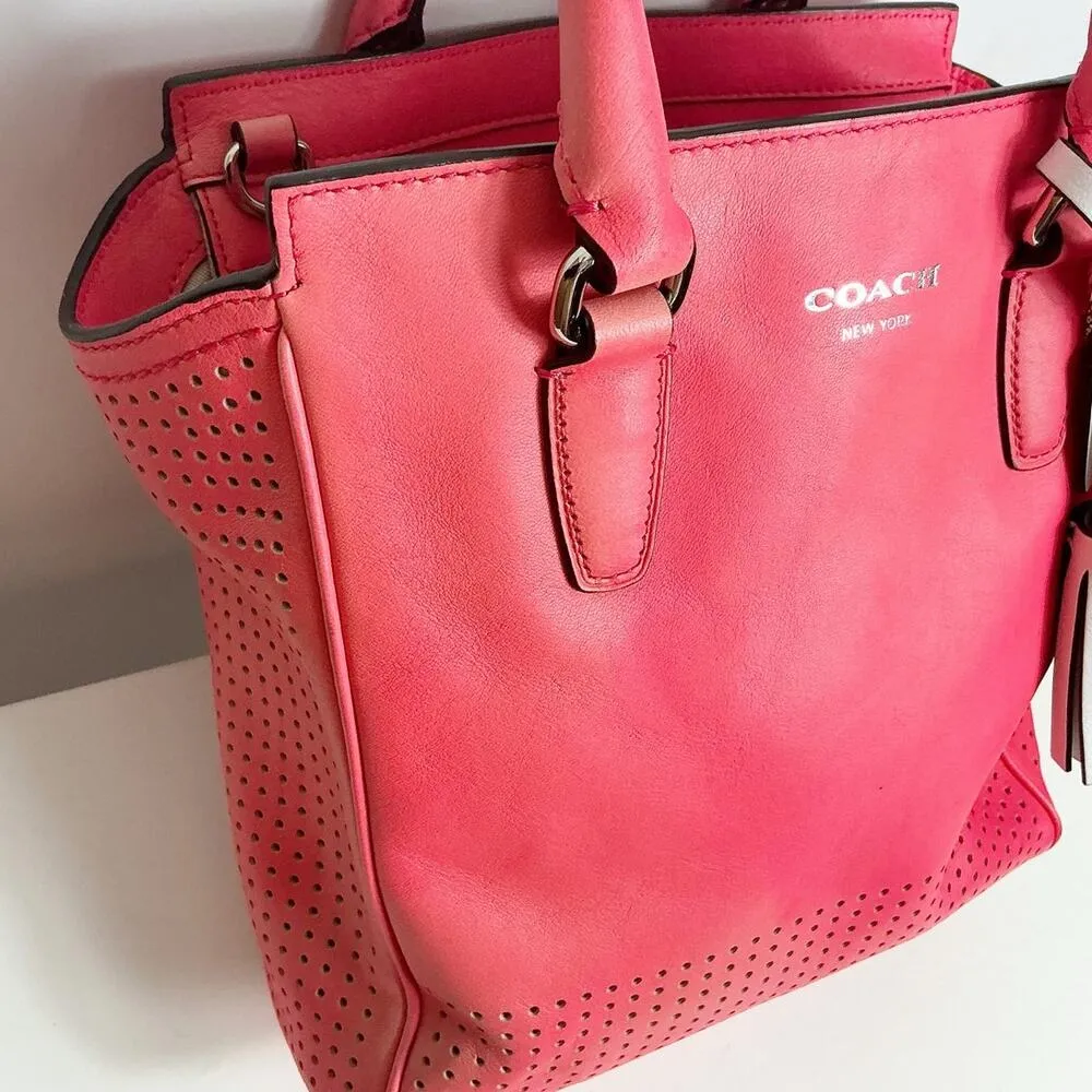 Coach Legacy Mini Tanner Perforated Purse Handbag with Strap Coral Pink - Image 3