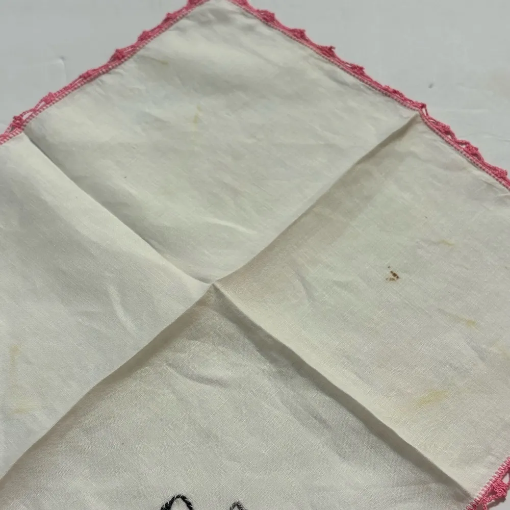 Pink Black Crocheted Butterfly Vintage Ladies Handkerchief 12”x12” - Image 10