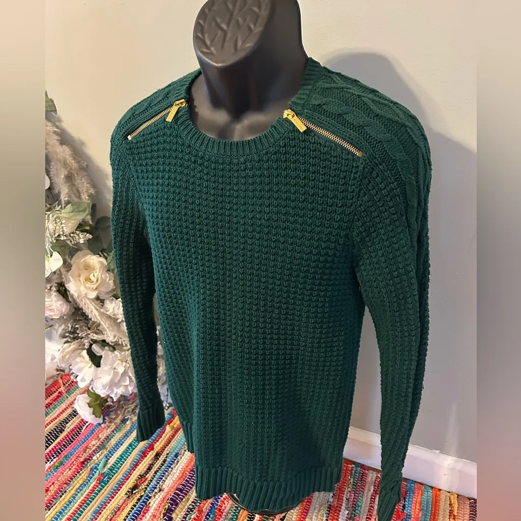 NEW Michael Kors Sweater Zipper Shoulder Designer Fashion Green Medium - Image 2