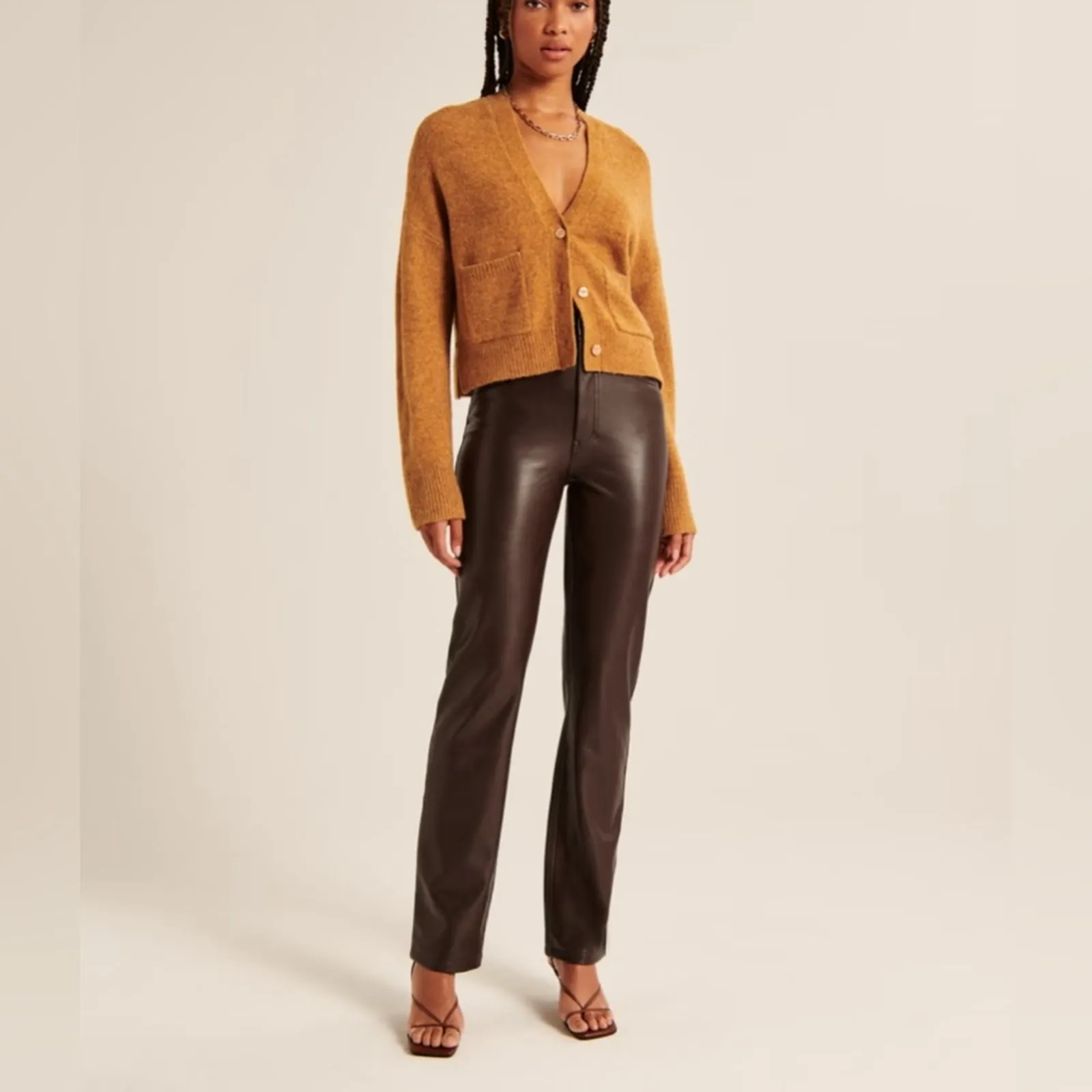 Abercrombie & Fitch Brown High Waist Faux  Leather 90’s Straight Leg Pants - Image 11