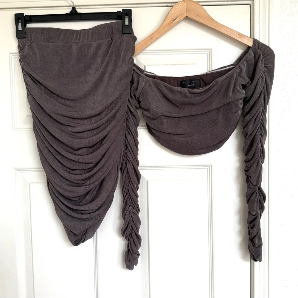 Michael Costello  X Revolve Jayce Gray Long Sleeve Skirt Set Size Small S - Image 11