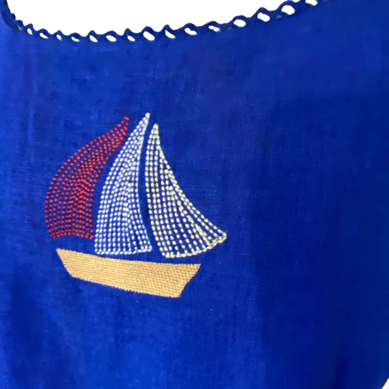 Sag Harbor royal blue sleeveless maxi dress sailboat embroidery LINEN Size 12/14 - Image 6