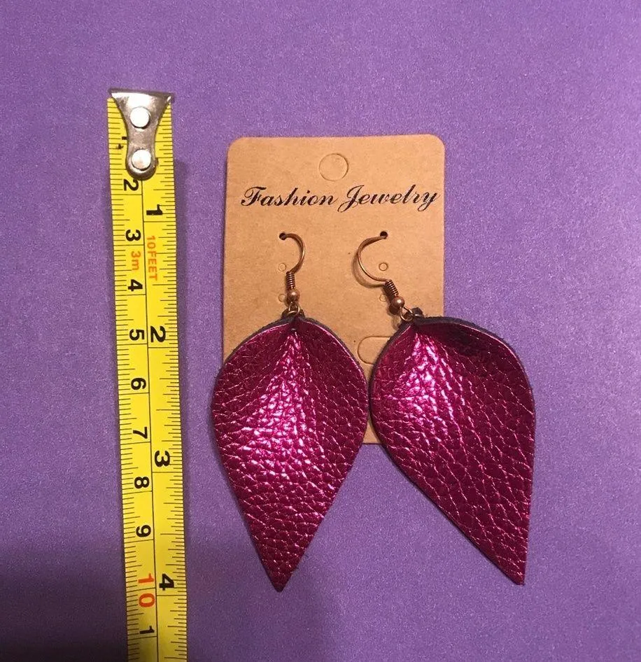 Earrings Pink Teardrop Leaf Faux Leather Drop Earrings Fish Hook BRAND NEW - Image 4