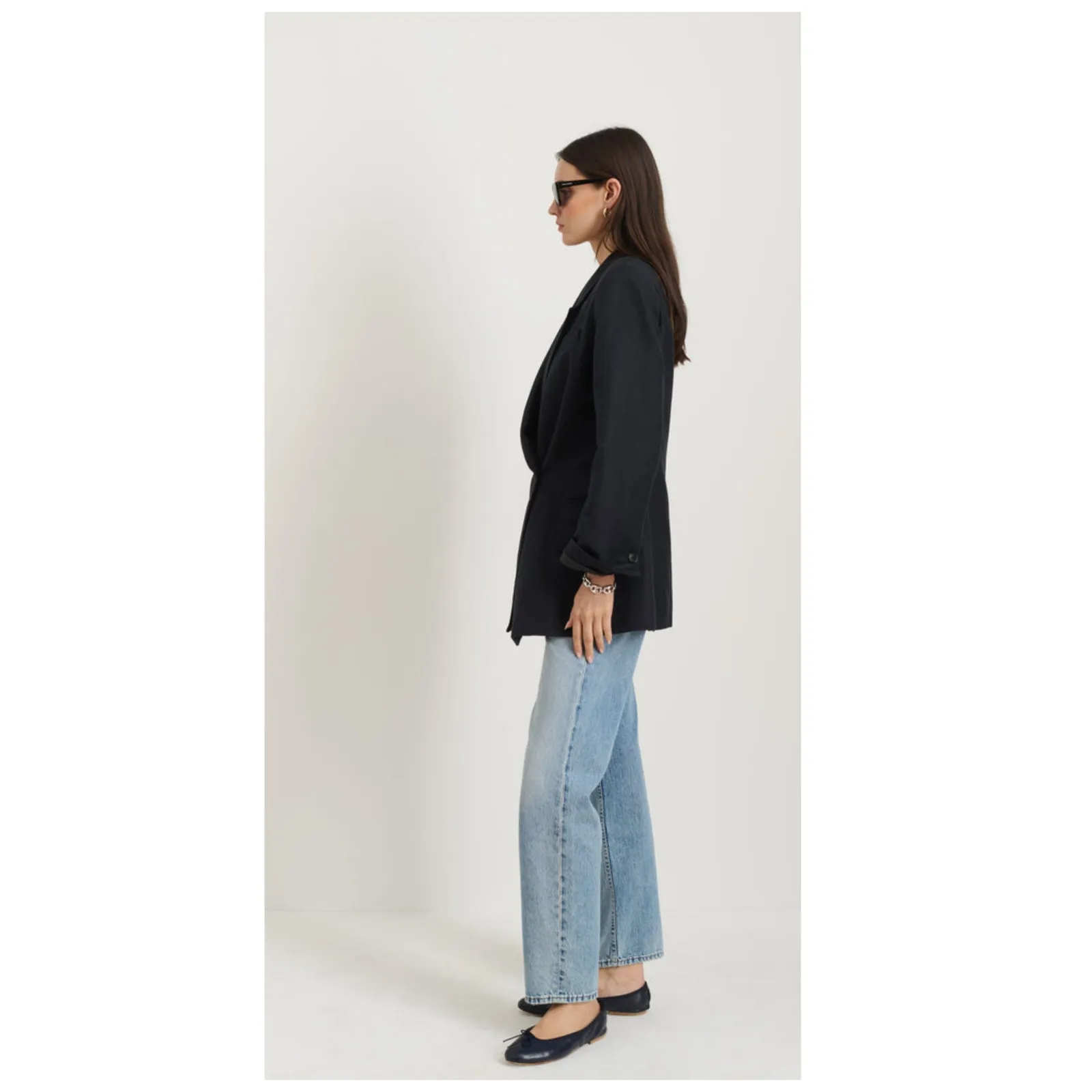 Alex Mill Soho Waisted Blazer in Linen & Cotton Size Small Black - Image 3