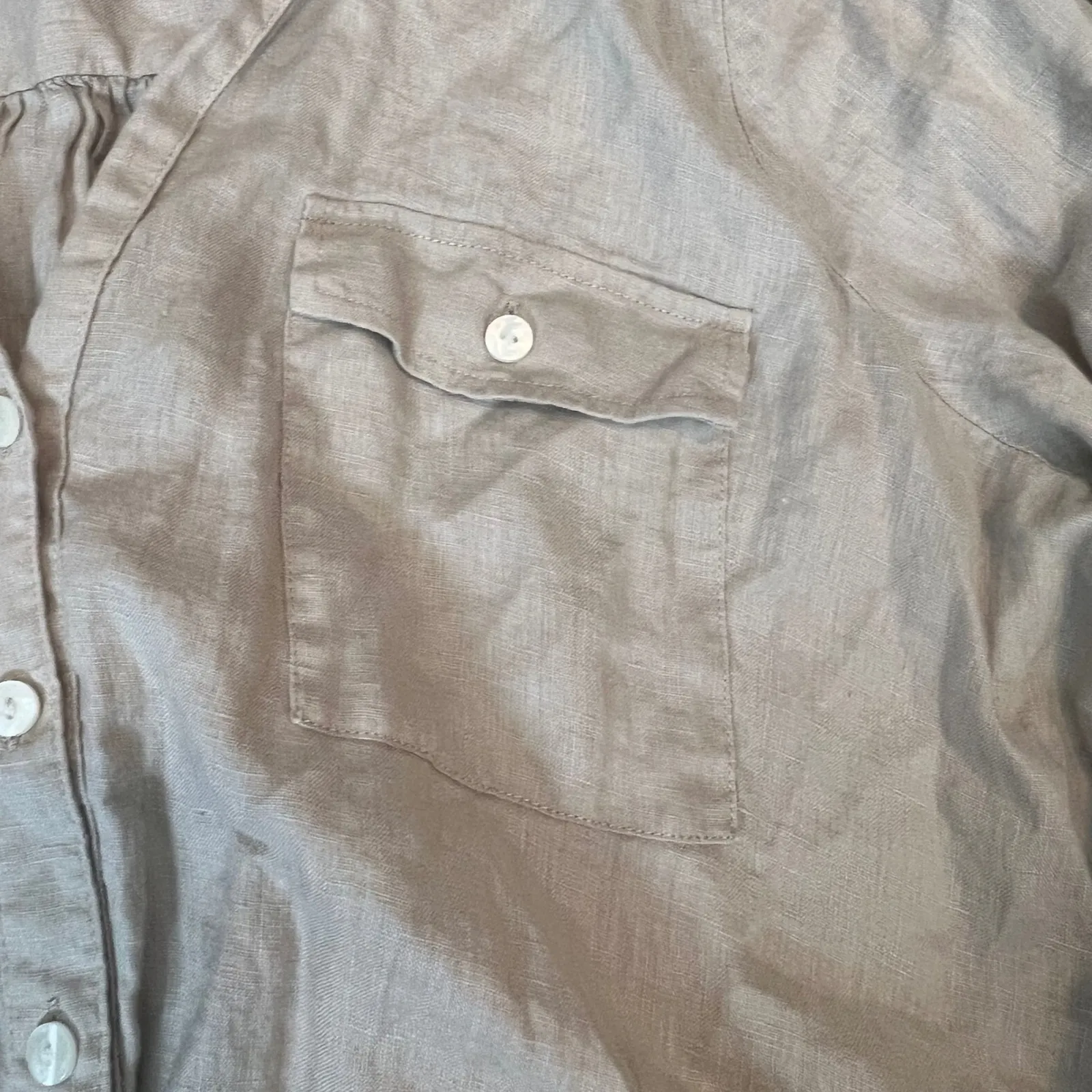 INC International Concepts Linen Blend Twist Front Shirt Womens XL Tan Button Up - Image 3