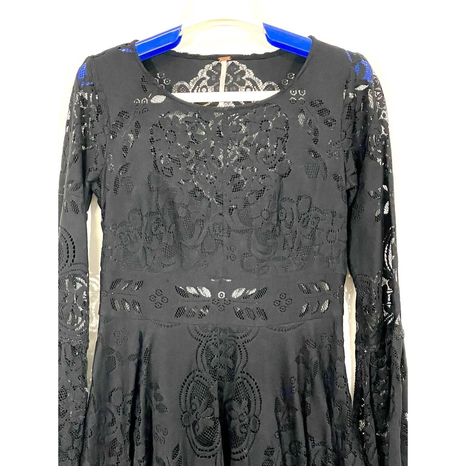 Free People Womens Size 2 Lovers Folk Song Dress Black Side Zip Cutout Back Lace - Image 4