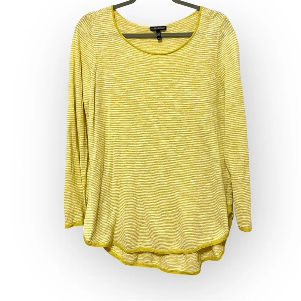 Eileen Fisher Organic Linen and Organic Cotton blend striped pullover yellow M - Image 2