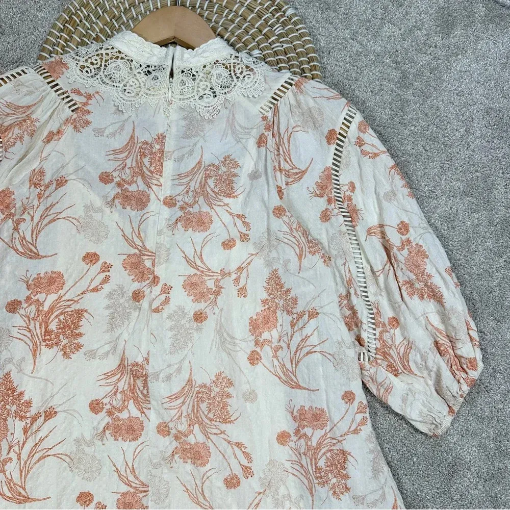 By Together Shanna Mini Dress Button Front Floral Orange Blossom Cottagecore S - Image 10