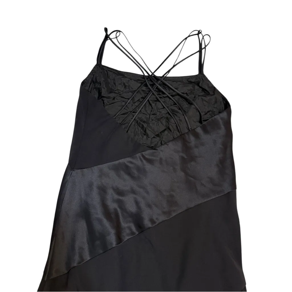 Vintage Cachet Gemstone Embellished Strappy Asymmetrical Hem Satin 90's Dress Black Size 10 - Image 8